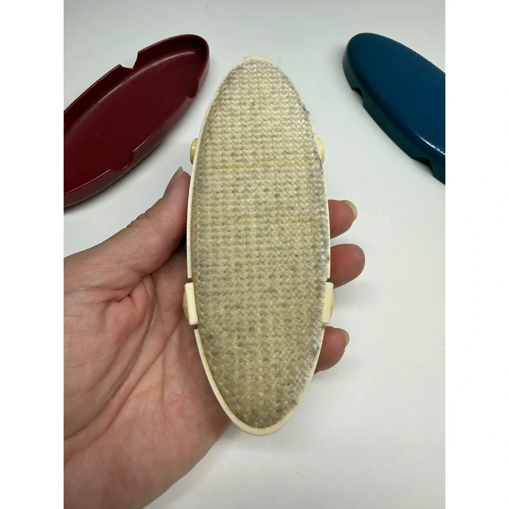 Vintage Travel Lint Brush and Shoe Buffer Compact Red Blue Two Sided Tool